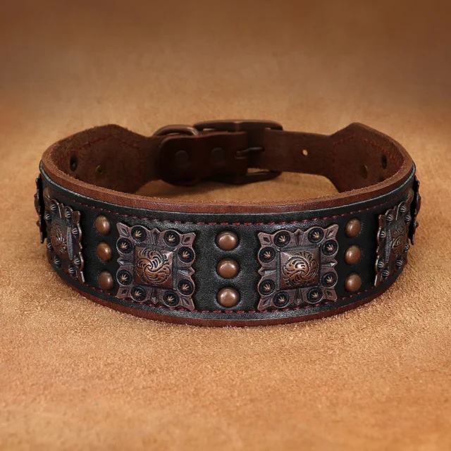 Durable Spiked Genuine Leather Dog Collar For Medium Large Dogs Pitbull Bulldog Adjustable Pet Accessories Collars Neck Strap - Image 2