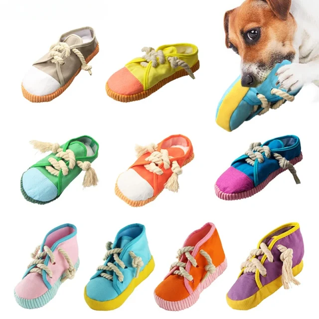 Pet Dog Teeth Cleaning Sounds Toys Simulation Canvas Shoes Sneakers Doggy Bite Resistant Molar Squeaky Chew Toy Pet Accessories