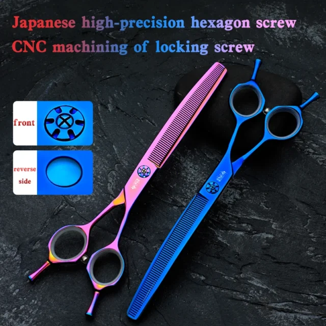 Lorful Curved Blade Fishbone Scissors Tooth Scissors Pengpeng Scissors 7-Inch Thin Shears Pet Shop Special Dog Hair Trimming - Image 4