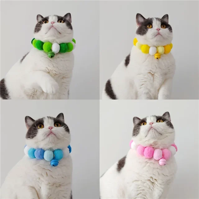 Rainbow Color Furball Pet Collar with Bell Cat and Dog Collar Christmas Decor Necklace Pet Photo Decoration Pets Accessories - Image 2