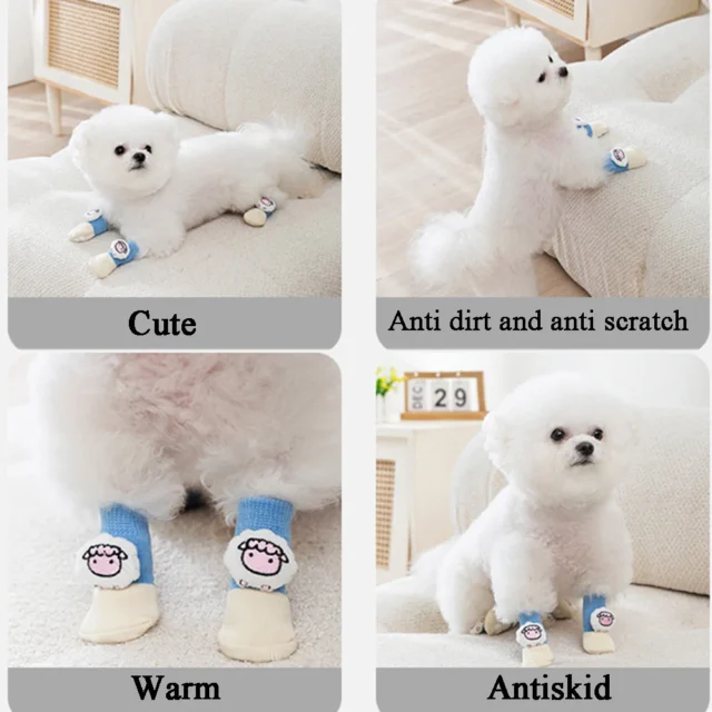 4PCS Warm Pet Dog Shoes Soft Pet Knits Socks Cute Cartoon Anti Slip Skid Socks For Small Dogs Paw Protector Pet Products - Image 5