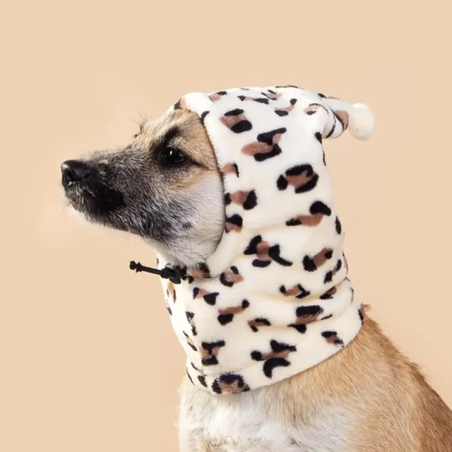 Pet Hat Leopard Pattern Winter Neck And Ear Warmer Adjustable Winter Dog Hat Soft Comfortable Neck Ear Protector Pet Supplies