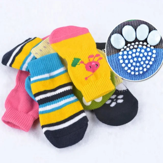 4pcs Cat Dog Knit Socks Color Random Warm Socks Small Dog Anti-Slip Socks Chihuahua Thick Paw Protector Booties Pet Accessories - Image 4