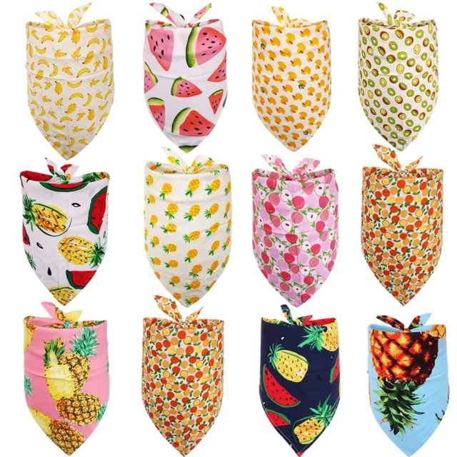 10 Pcs Summer Cotton Bandanas For Dog Fruit Printing Triangle Adjustable Bandanas Scarf Pet Dog Cat Grooming Accessories - Image 2