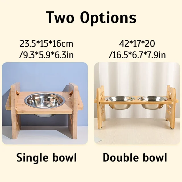 Elevated Dog Bowls Bamboo Tilted Adjustable Dogs Feeder Stand with Stainless Steel Food Bowls for Puppies Cats Pet Accessories - Image 6