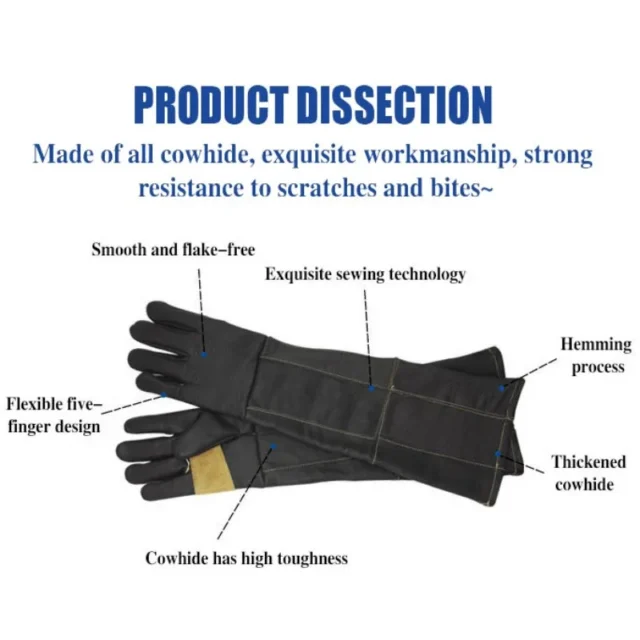 Multifunctional Waterproof Animal Handling Gloves Anti-bite Cow Leather Long Gloves Cat Dog Parrot Eagle Bath Training Pet Shop - Image 2