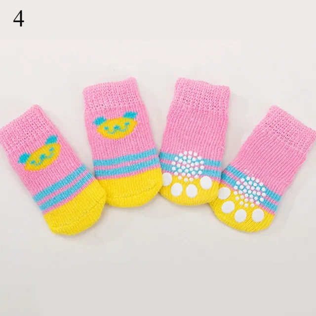 4Pcs Winter Warm Dog Socks Cute Cartoon Anti Slip Skid Pet Shoes Socks Soft Breathable Paw Protector for Small Puppy Cat Dogs - Image 4