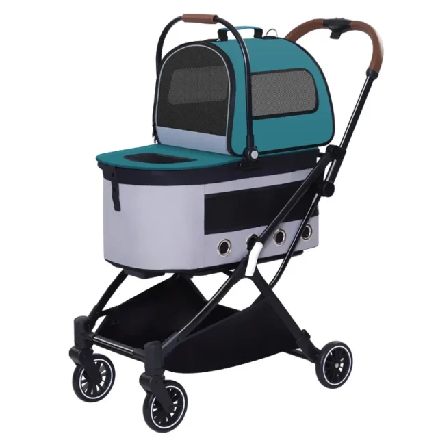 Pet Strolley Portable Detachable Double-decker Pet Car Four Wheel Cat and Dog Trolley Can Be Folded with One Button Breathable - Image 5