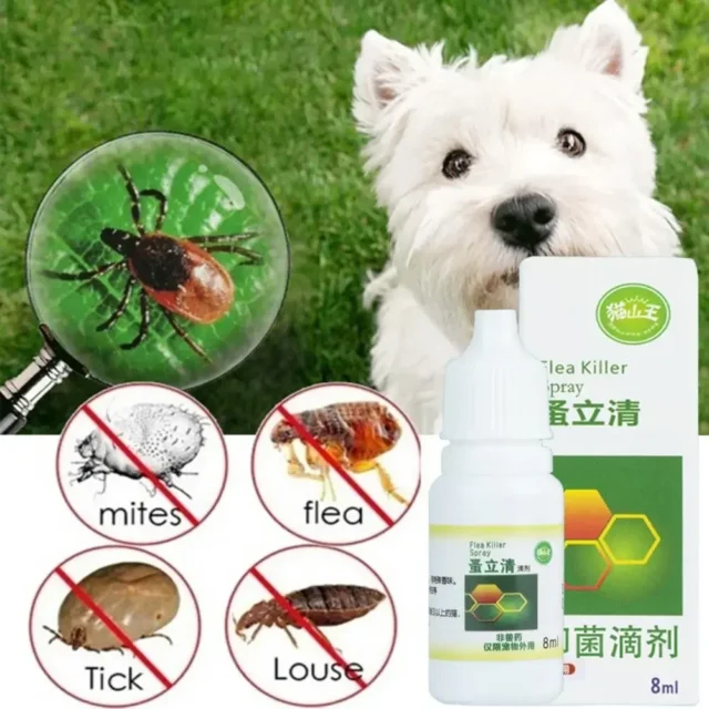 8ML Flea Spray Safe Ingredients Itch Relief Remove Ticks Fleas Universal Pet Dog Anti-flea Mites Ticks Drops Indoor