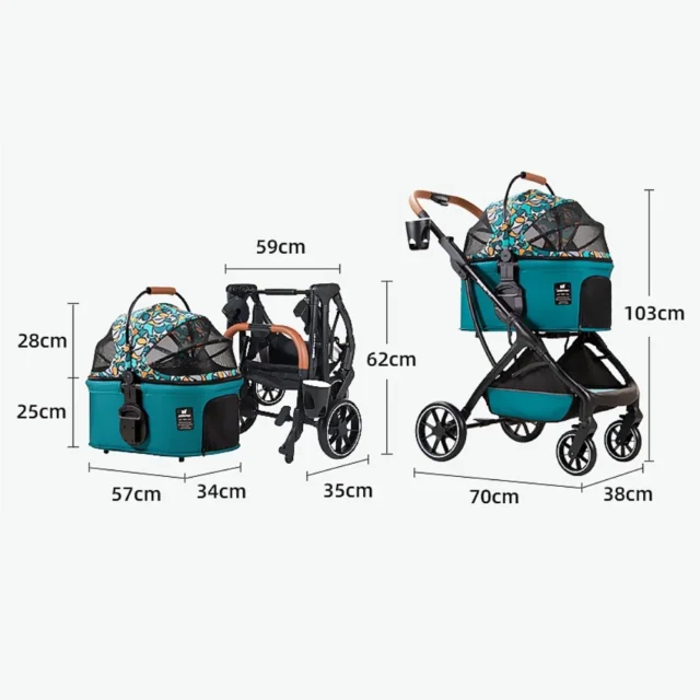 Detachable Pet Stroller Carrier for Cats/Dogs, Storage Basket for Medium Small Pets Puppy Stroller with Cup Holder, Easy Fold - Image 5