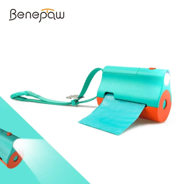 Benepaw Portable Dog Poop Bags Dispenser Durable LED Flashlight Pet Waste Bags Holder Wrist Strap Metal Clips For Used Bags