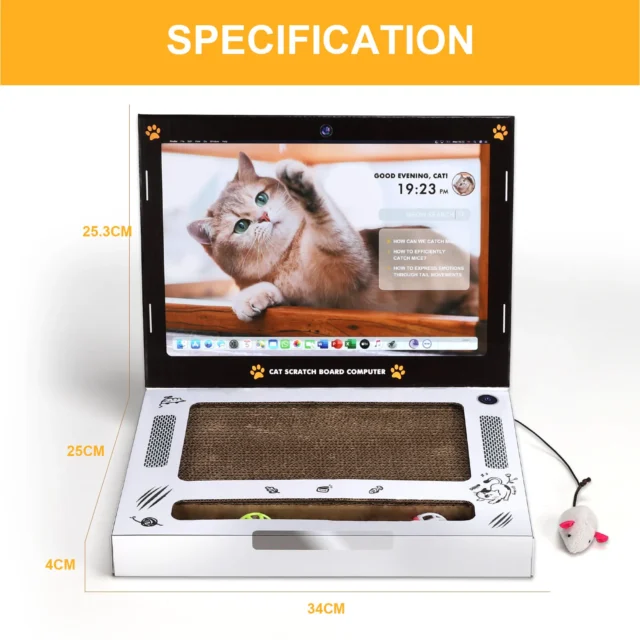 Cat Scratcher Laptop with Fluffy 'Mouse' Interactive Toys, Paw Over Social Media Kitten Toys & Cat Scratch Pads - Image 5