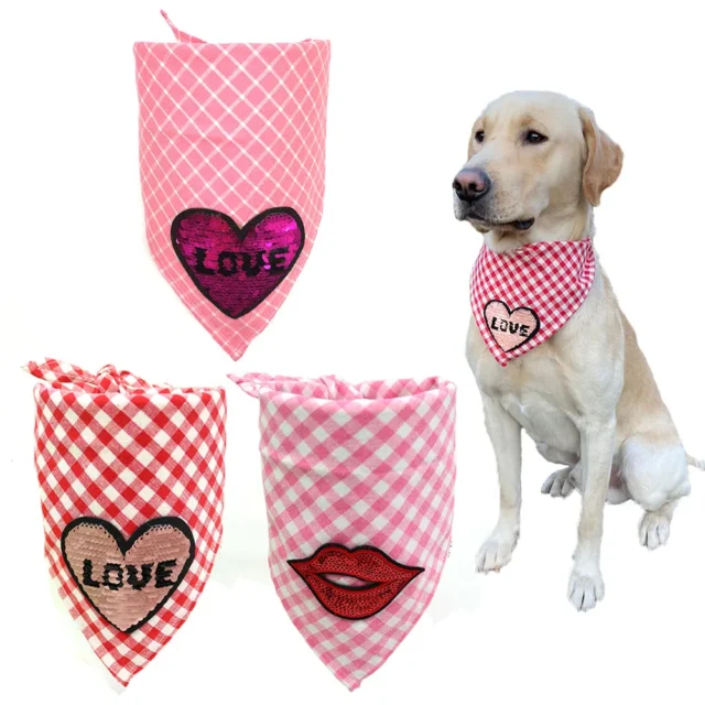 1 Pcs Pet Dog Bandana Valentine's Day Love Heart Design Cat Dog Bandana Scarf Pet Grooming Dog Accessories Dog Bibs