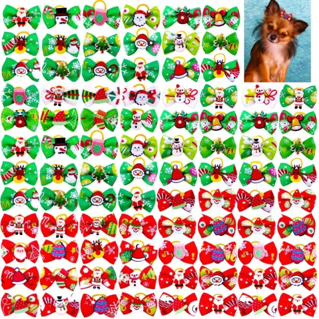 100PCS Dog Grooming Bows mix 30colours Cat dog Hair Bows Small Pog Grooming Accessories Dog Hair Rubber Bands Pet Supplier - Image 5