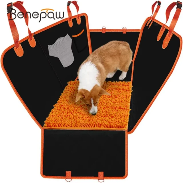 Benepaw Dog Car Seat Cover Snuffle Mat Anti Slip Waterproof Pet Back Seat Cover Mesh Window Hammock Cargo Liner SUV Truck Car