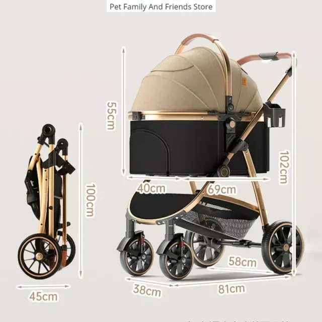 Multifunctional Detachable Pet Stroller Carrier Luxury Gold Dog Stroller for Large Dogs Cats Foldable Car Dog Carrier Bag Bed - Image 5