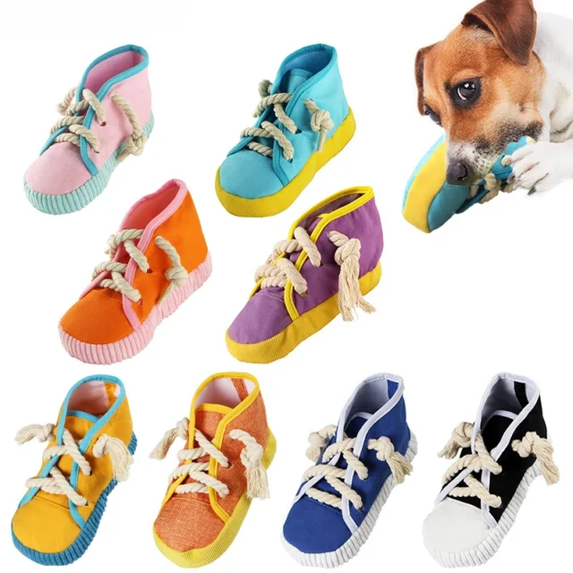 Pet Dog Teeth Cleaning Sounds Toys Simulation Canvas Shoes Sneakers Doggy Bite Resistant Molar Squeaky Chew Toy Pet Accessories - Image 2