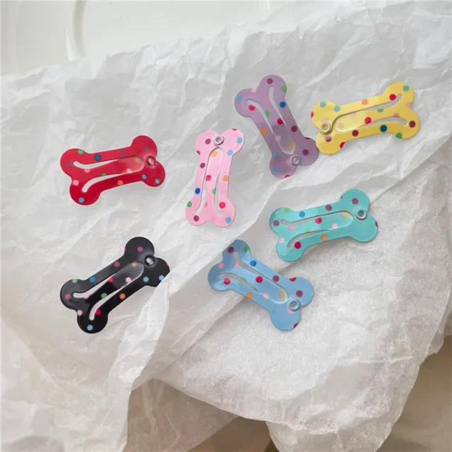 5Pcs/Lot Cute Dog Hairpin Colorful Printed Bone Shaped Hairpin Cat Accessories for Chihuahua Puppy Cat Grooming Supplies - Image 2