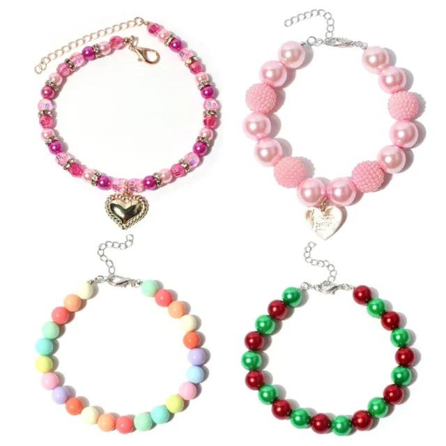 Rhinestone Pet Collar Puppy Dog Cat Imitation Candy Color Pearl Necklace Pet Accessories Lovely Fashion Pets Dogs Cats Collar