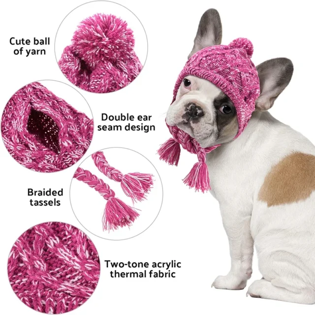 Warm Pet Dog Knitted Hat Winter Dog Knitting Cap with Ear Holes Puppy Headwear for Small Large Dogs Cat Hats French Bulldog Cap - Image 2