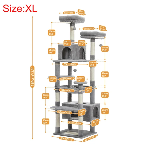 H184CM Large Cat Tower with Sisal Scratching Posts Spacious Condo Perch Stable for Kitten Multi-Level Tower Indoor Cozy Hummocks - Image 6