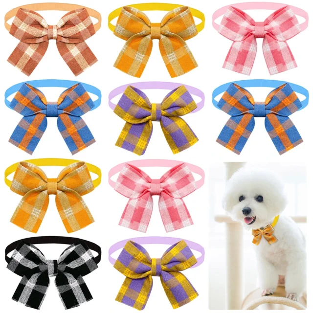 12PCS Plaid Dog Bowties Pet Bowknot Cute Grooming Dogs Necktie For Small Dog Kitten Pet Items Pets Accessories