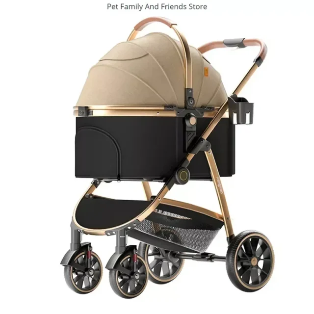 Multifunctional Detachable Pet Stroller Carrier Luxury Gold Dog Stroller for Large Dogs Cats Foldable Car Dog Carrier Bag Bed