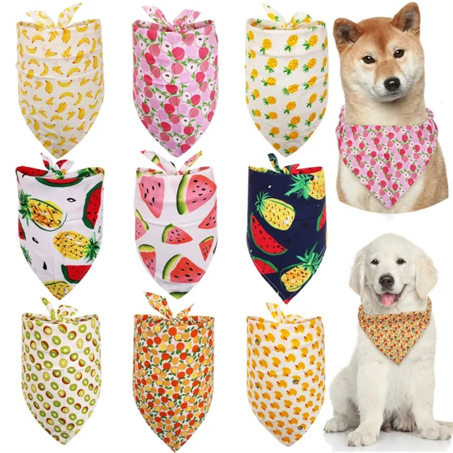 10 Pcs Summer Cotton Bandanas For Dog Fruit Printing Triangle Adjustable Bandanas Scarf Pet Dog Cat Grooming Accessories