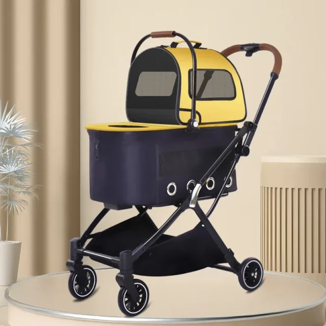 Pet Strolley Portable Detachable Double-decker Pet Car Four Wheel Cat and Dog Trolley Can Be Folded with One Button Breathable - Image 6