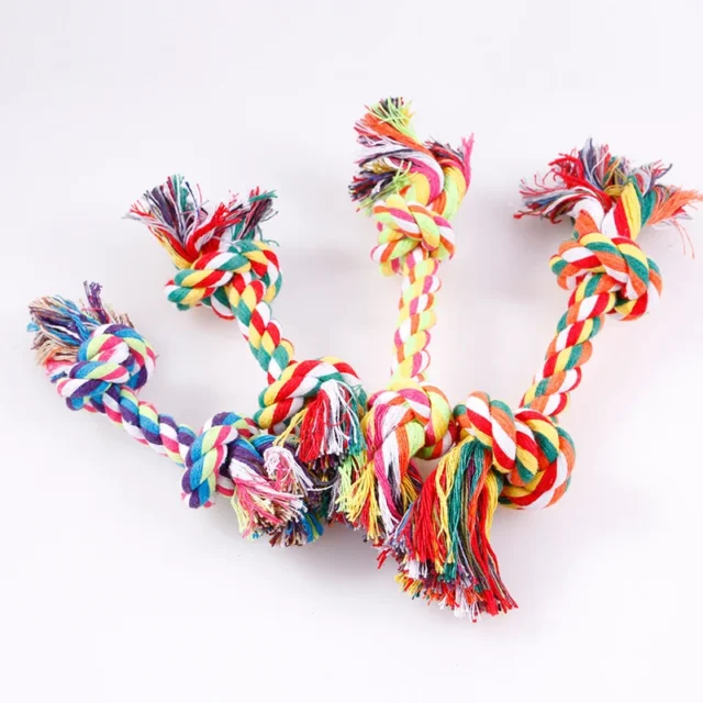 Random Color Pet Dog Toy Bite Rope Double Knot Cotton Rope Funny Cat Toy Bite Resistant and Sharp Teeth Pet Supplies Puppy Toys - Image 5