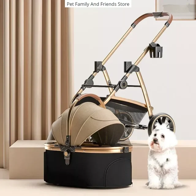 Multifunctional Detachable Pet Stroller Carrier Luxury Gold Dog Stroller for Large Dogs Cats Foldable Car Dog Carrier Bag Bed - Image 3