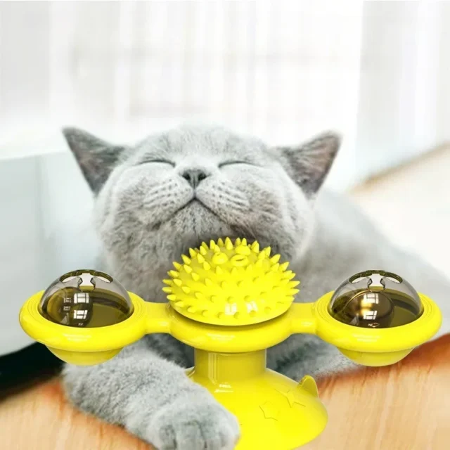 Windmill Cat Toy with Balls Interactive Pet Toys for Cats Puzzle Cat Game Toy with Whirligig Turntable for Kitten Brush Teeth