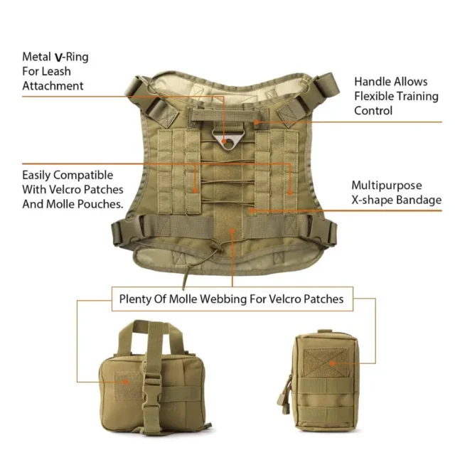 Military Dog Harness Vest, Tactical Accessories, Fit for Pitbull, Pug, Perros, Chien, Grande - Image 4