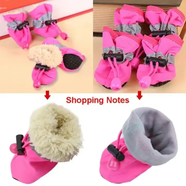 Waterproof Pet Dog Shoes, Anti-slip Rain Boots, Footwear for Small Cats Dogs, Puppy, Chihuahua, Winter Style, 4Pc Set - Image 4