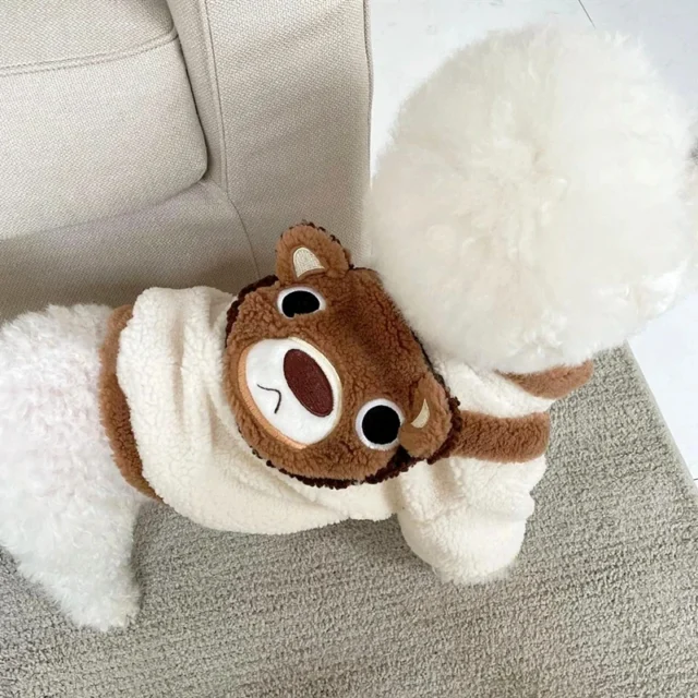 Warm Dog Clothes Puppy Winter Clothes Pet Bear Backpack Cotton Coat Teddy Cold Jacket Cartoon Pullover Pet Two-legged Clothes - Image 3