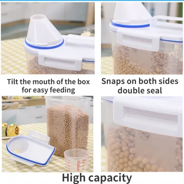 Dog Cat Food Pail Plastic Storage Tank with Measuring Cup Container Moisture-proof Sealed Jar Pet Supplies Accessories - Image 5