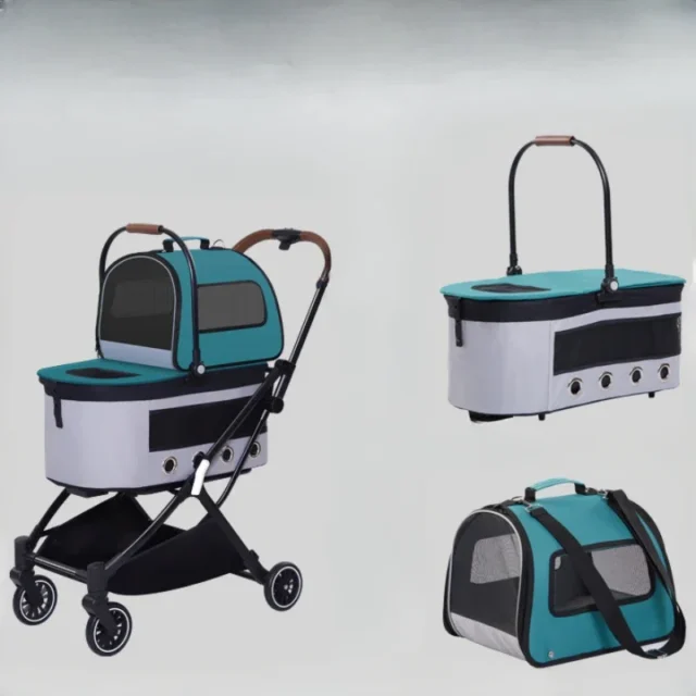 Pet Strolley Portable Detachable Double-decker Pet Car Four Wheel Cat and Dog Trolley Can Be Folded with One Button Breathable - Image 3