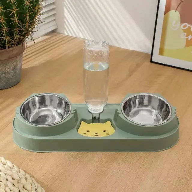 New Pet Food Utensils Cute Cat Dogd Feeding Hit Color Belt Drinking Bottle Three-in-one Bowl Feeding and Water Cat Bowl for Cat - Image 2