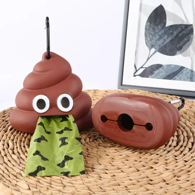 Creative Poop Shaped Pet Poop Waste Bag Dispenser Portable Pet Bin Bag Holder with Clip Pet Dog Leash Outdoor Walking and Travel