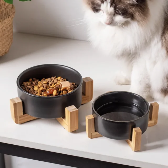 New Ceramic Pet Bowl Wooden Anti Overturning Pet Dogs Cats Food Water Feeder Multiple Styles Cat Bowl Pet Supplies Accessories - Image 2