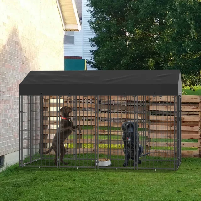 Large Dog Kennel Outdoor Dogs Welded Wire Kennels and Runs Crates for Yard with Stakes Water Proof Cover Canopy - Image 2