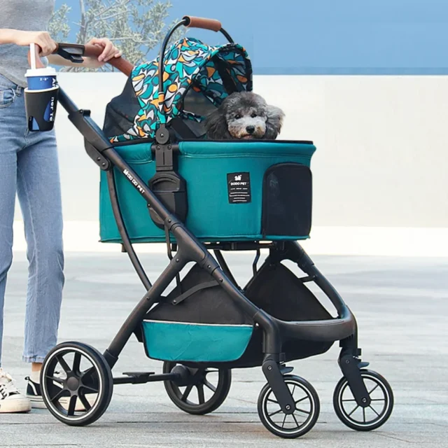 Detachable Pet Stroller Carrier for Cats/Dogs, Storage Basket for Medium Small Pets Puppy Stroller with Cup Holder, Easy Fold - Image 2