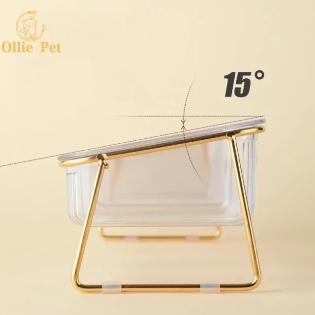 Cat Double Bowl Non-slip Transparent with Raised Stand Foot Puppy Food Feeding Dish Metal Elevated Water Feeder Easy To Clean - Image 6