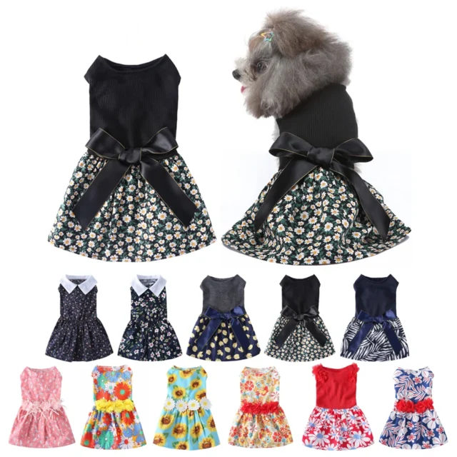 Summer Dog Dress with Cute Print, Pet Skirt Clothes for Small Dogs, Puppy and Cat Princess, Bowknot Dresses, Pet Accessories