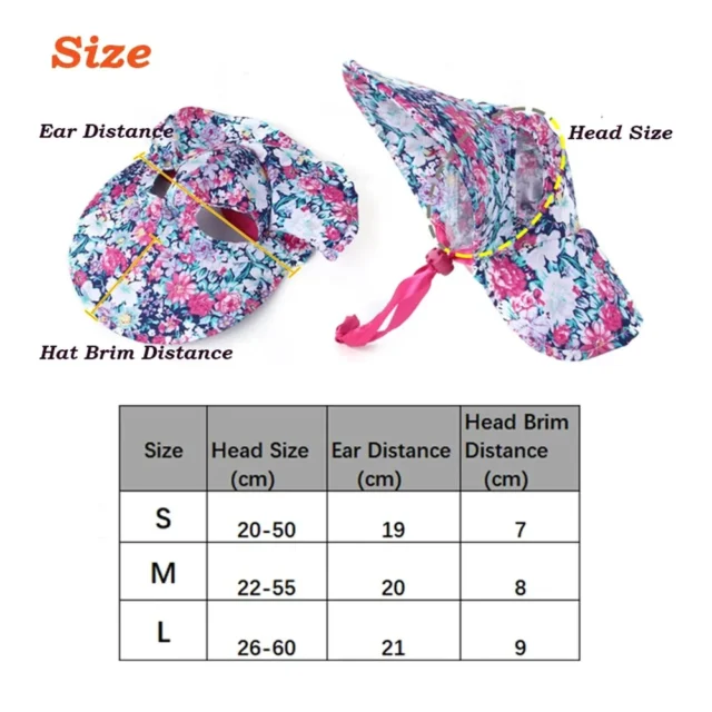 Dog Hat with Ear Holes for Outdoor Sun Protection Floral Dog Cap Female Summer Pet Visor Sunbonnet Adjustable for Girl Puppies - Image 6