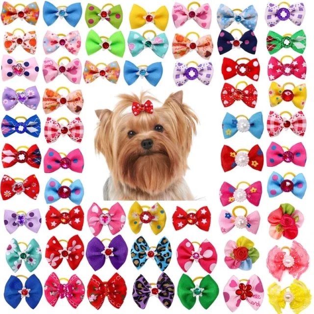 100PCS Dog Grooming Bows mix 30colours Cat dog Hair Bows Small Pog Grooming Accessories Dog Hair Rubber Bands Pet Supplier