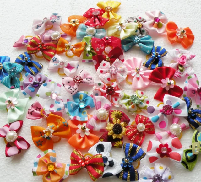 100pcs Cute Dog Hair Bows Dog Topknot Multicoloured Puppy Hair Bows Bright Flower Peals Pet Headwear Grooming Products - Image 3