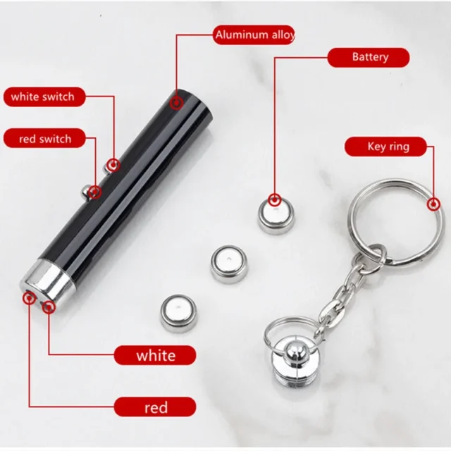 6 Colors 2-In-1 Cat Pet Toy Red Laser Light LED Pointer Pen Keychain White Flashlight Torch Interactive Training For Cat Dogs - Image 4