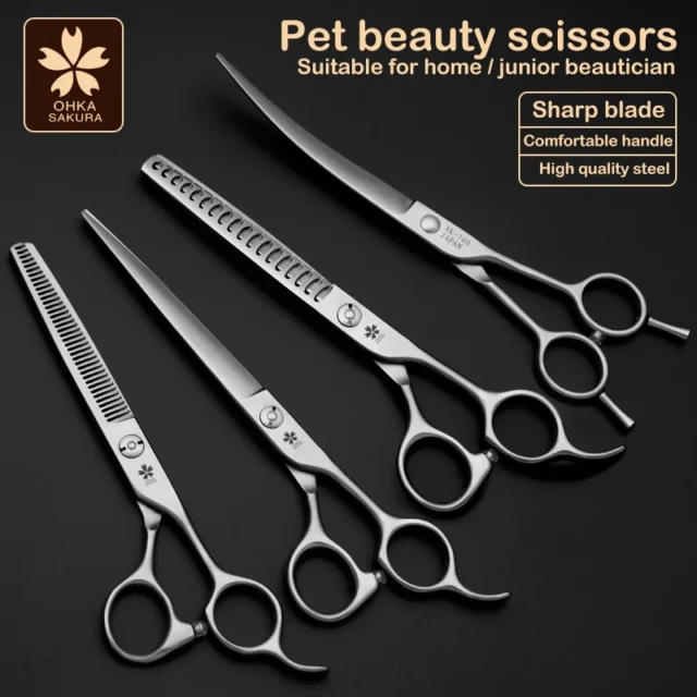 Professional Pet Scissors, Straight Cut, Curved Scissors, Thinning, Dog Hair Artifact, Self-cutting Hairdressing Scissors Set