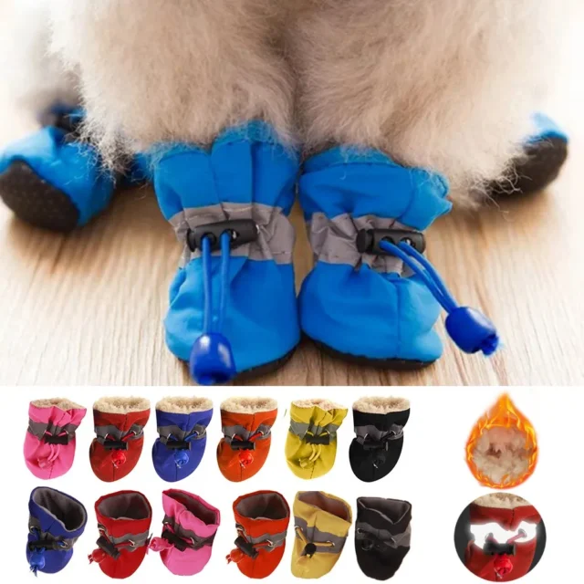 4pcs Pet Dog Shoes Anti-Slip Waterproof Shoes For Dogs Rain Snow Dog Boots Footwear Thick Warm Cat Dog Socks Small Dogs Slippers